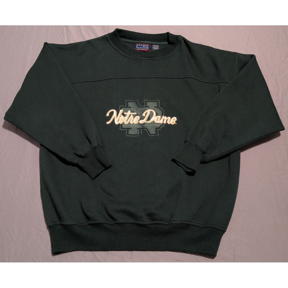 VTG Notre Dame Fighting Irish Crew Neck Sweatshirt Dark Green 90s Mens XL Crable